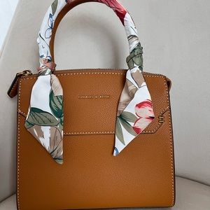 Charles & Keith Tan Handbag with Floral Scarf